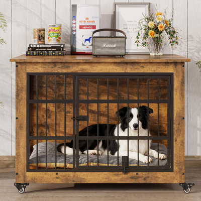38.5" Dog Crate Furniture With Cushion And Wheels