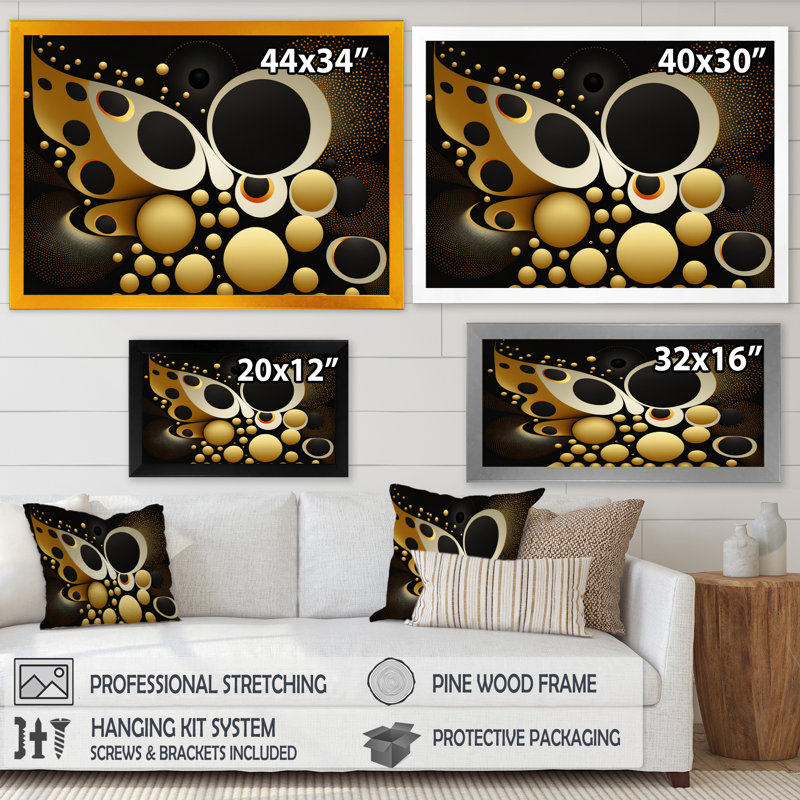 " Golden Circular Universe II ", Black Single Picture Framed, 12" H x 20" W x 1" D