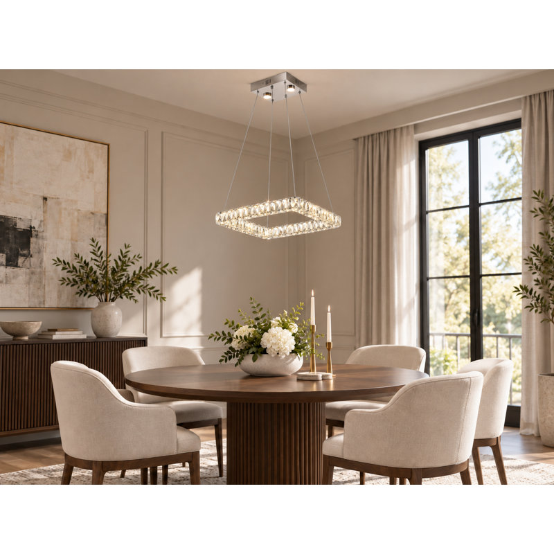 Gansop LED Chrome Square Pendant With Crystal Accents