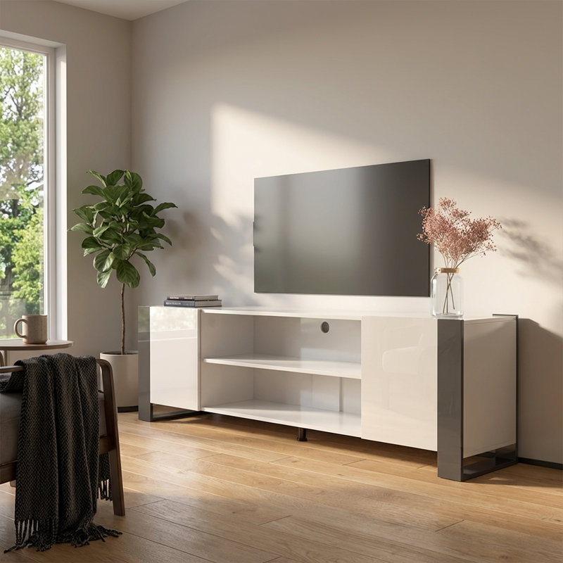 Meuble télé Woody, Blanc / gris