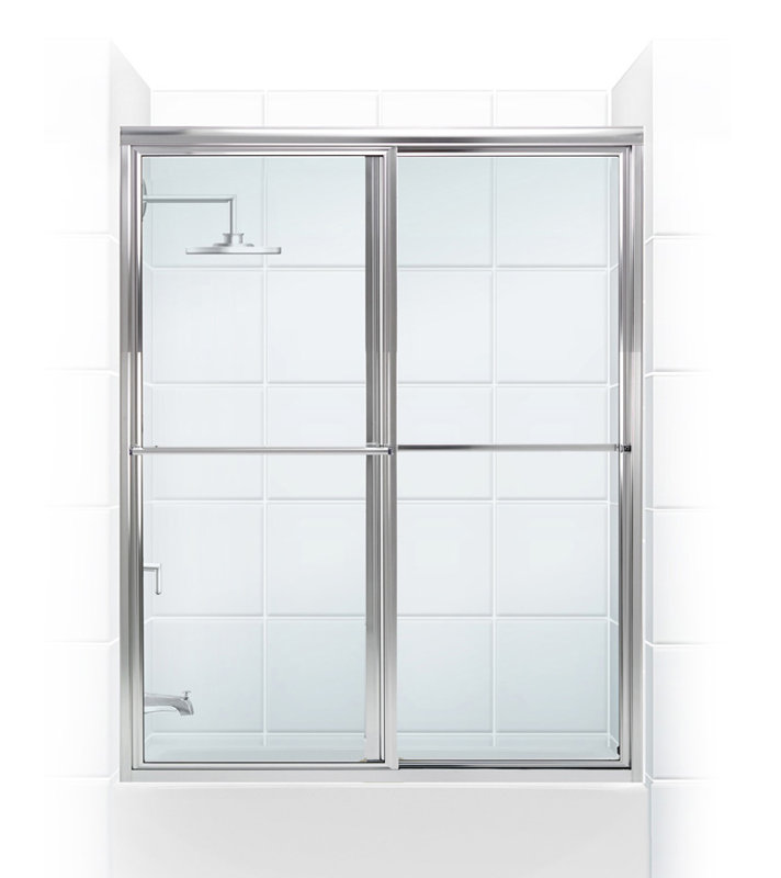 Newport Series Framed - W x 55.06'' H Sliding Door Framed with, Brite Silver (Chrome), Standard Obscure / Aquatex