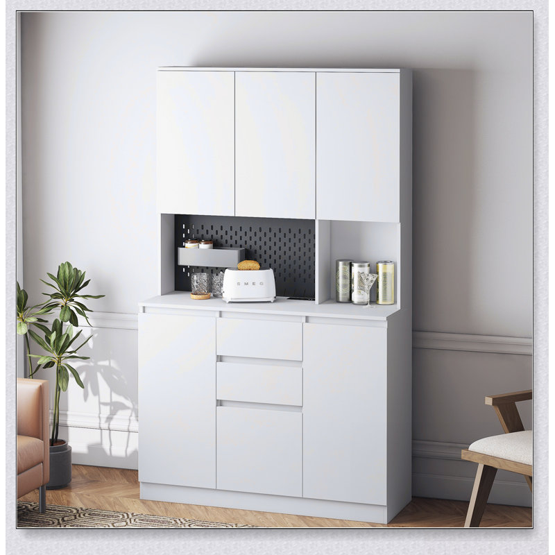 Armoire de cuisine autoportante de 74 pouces avec station de charge, solution de rangement moderne pour la cuisine et la salle à manger