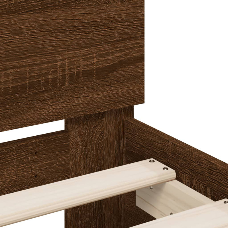 17 Stories Bed Frame With Headboard And LED , Brown Oak, European Single (90 x 200 cm)