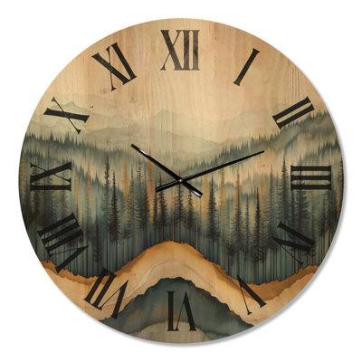 Golden Mist Pine Forest VI - Cabin Wood Wall Clock