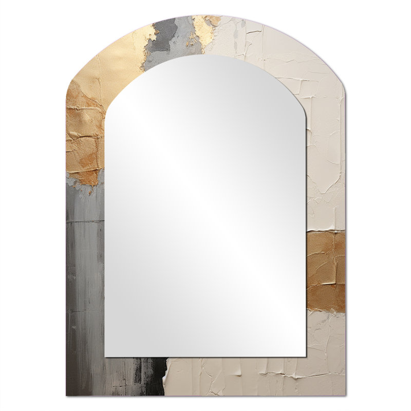 Gold And Beige Paint Fusion - Abstract Painting Asymmetrical Wall Mirror, Beige Arch Decorative Mirror, Printed Metal Art