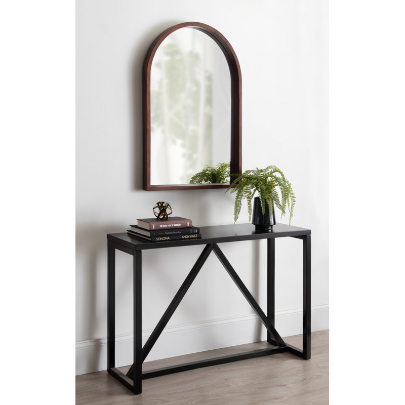 Skyeler Modern Wood Arched Accent Mirror, Brown, 20 x 30