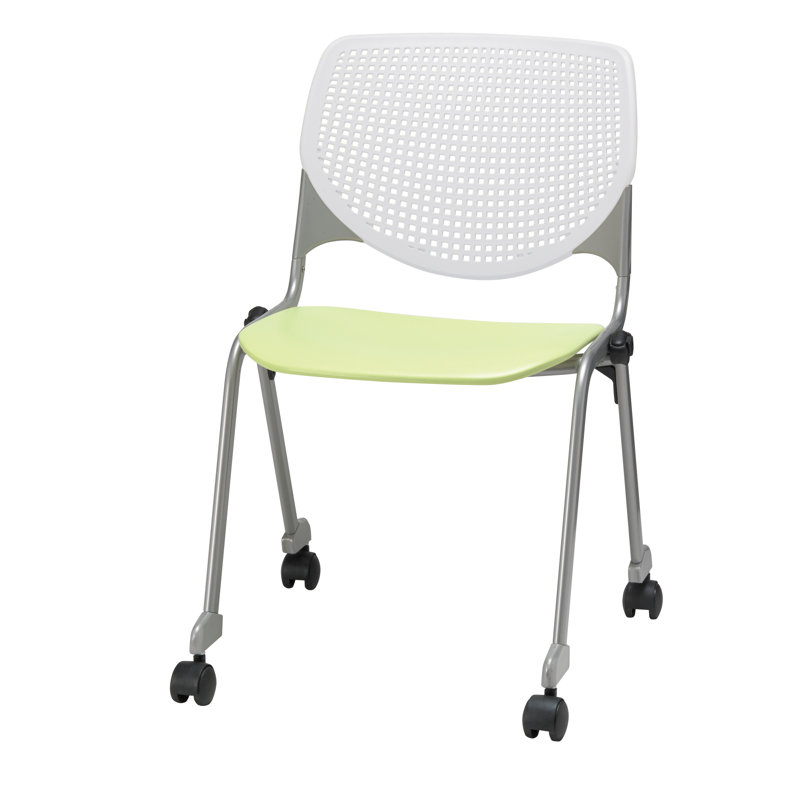 Chaise empilable en poly sans accoudoirs Kool, Avec des roulettes, Blanc / vert lime