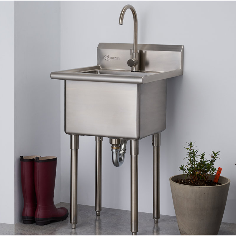 TRINITY NSF Certified 24-in Stainless Steel Freestanding Utility Tub with Faucet