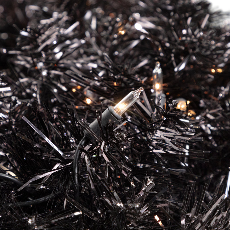 Pre-Lit Artificial Tinsel Christmas Wreath - 24" - Clear Lights, Black