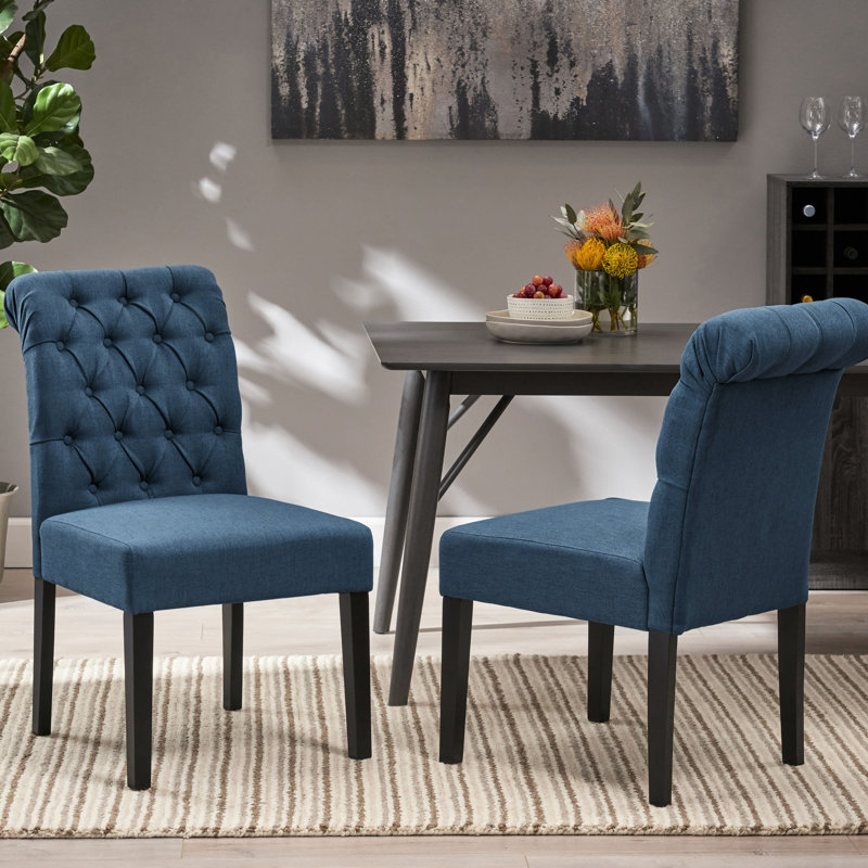 De 2 chaises de salle à manger, bleu marine, bois, tissu teint, 2 chaises confortables, fabrication en bois