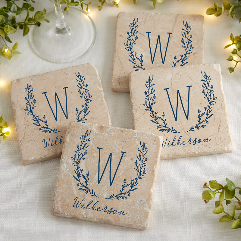 Farmhouse Floral Marble Square 4 Piece Coaster Set, Yes