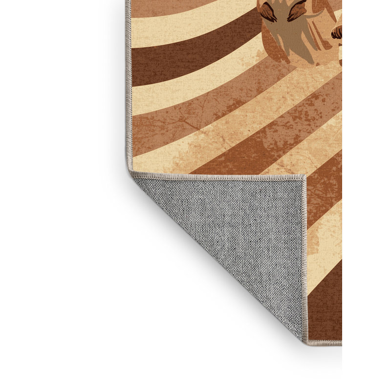 Tapis rayé brun et beige lavable à la machine Osazee Prairie Dog, 7 x 9