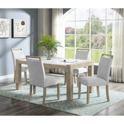Modern 5pc Dining Featuring Rectangular White Marble Table And Upholstered Seat Chairs Contemporary With Surface Comfortable Upholstery