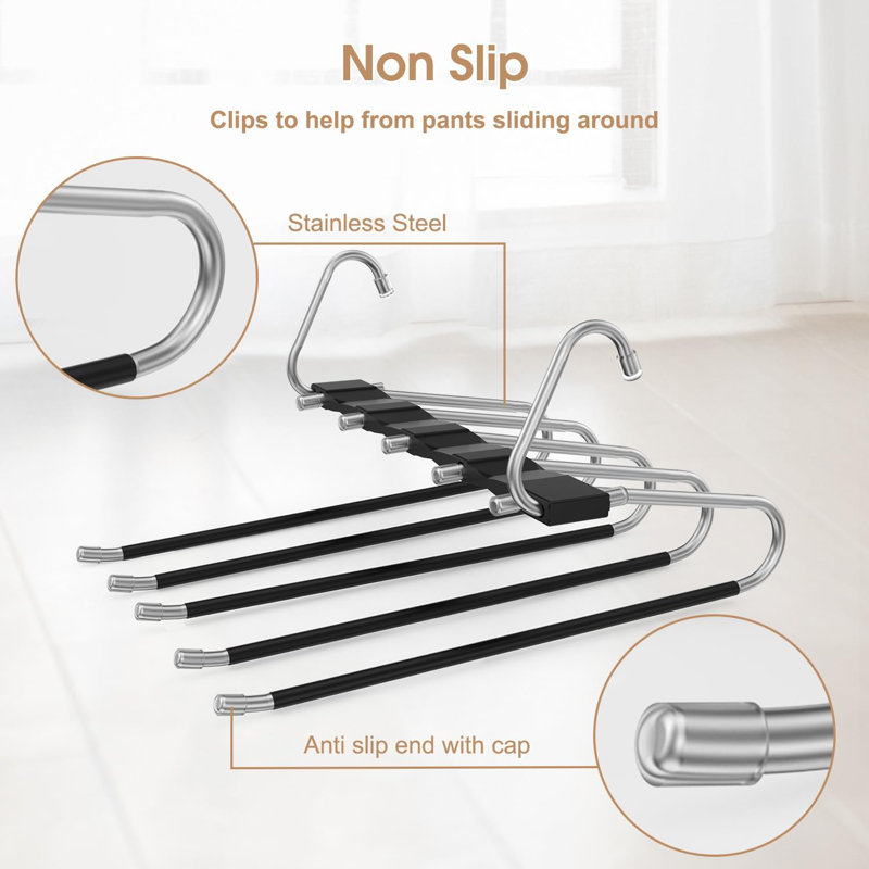 Cintre pour pantalons en acier inoxydable 5 couches, organisateur de garde-robe antidérapant à deux modes (horizontal / vertical)