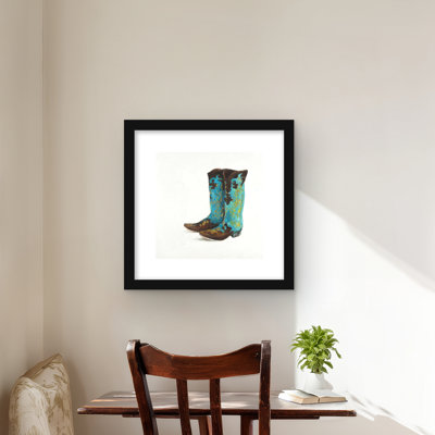 Blue cowboy boots - Fashion bedroom framed print for decor