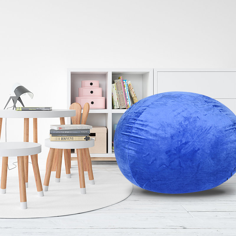 Fauteuil à billes 4 pi en velours bleu - Fauteuil pour adultes avec housse lavable scintillante et durable