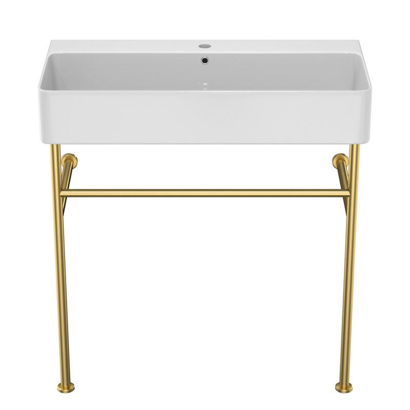 Évier de console de salle de bain durable avec trop-plein, polyvalent pour divers environnements, Doré