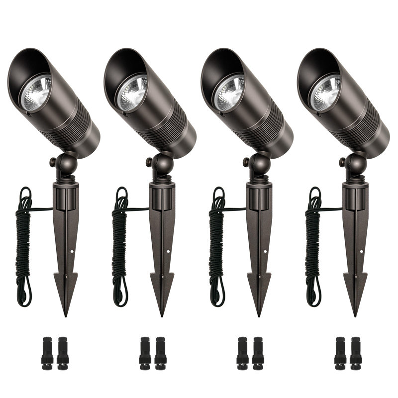 4PK Adjustable LED Bullet Spot Light - Low Voltage Landscape Lighting for Trees, Fences, Driveways