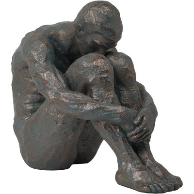 Resin Bronze Sitting Posture Holding Arms Legs Lonely Statues Decorative Objects Outdoor Gift For Men 9.25 X 5.25 X 7.5 Inch
