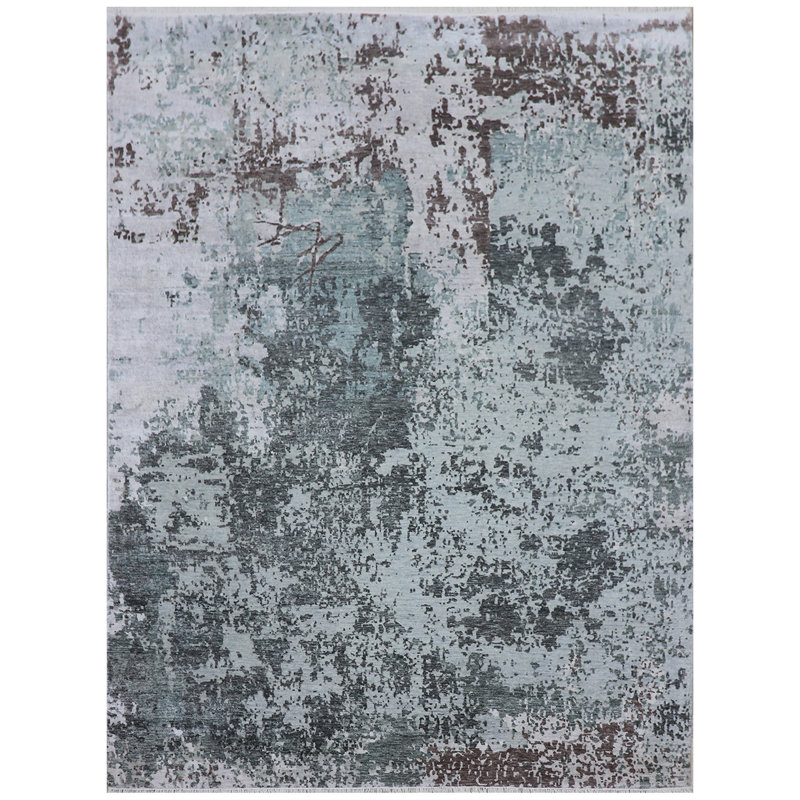 Tapis gris / ivoire noué à la main de haute qualité, Rectangle 8 pi x 10 pi