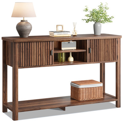 Fluted Storage Console Table in Walnut or Oak Finish for Entryway, Living Room
