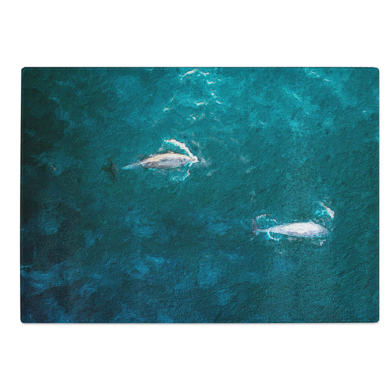 Glass Dolphins Heading North Chopping Board, 39 cm W x 28.5 cm L