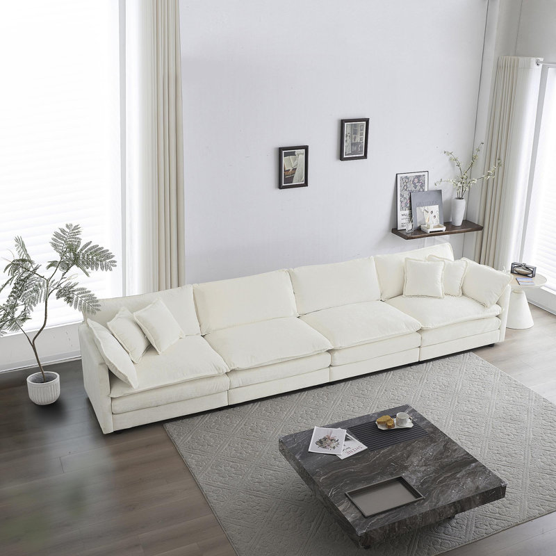 Canapé modulaire Free Combination, canapé modulaire 4 places, tissu chenille confortable, Blanc