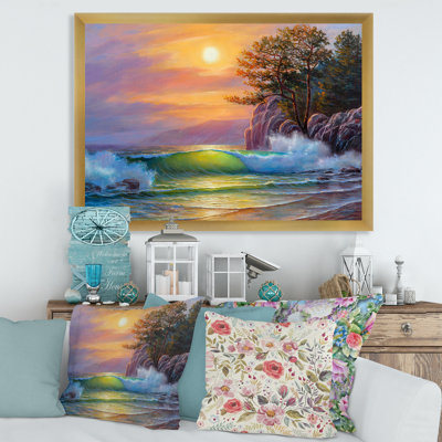 «Morning Sun on Sea Waves» par les pins - Peinture sur toile