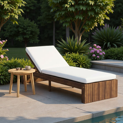 Fauteuil inclinable réglable pour l'extérieur avec coussin en mousse haute densité, chaise longue de piscine résistante aux intempéries pour patio, cour, terrasse, bord de piscine, jardin