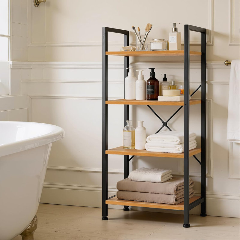 4 Tiers Bookshelf, Classical Book Shelf, Tall Display Shelves In Living Room/Home/Office, Storage Organizer For Cds/Books/Movies