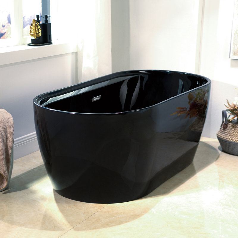59" x 31.5" Freestanding Acrylic Double Ended Bathtub with Wide Rim, - Available in Glossy White/Black, with 5 Finish Options for Trim
