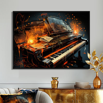 Historical Black Piano With Candles Illustration - Piano Wall Art Print