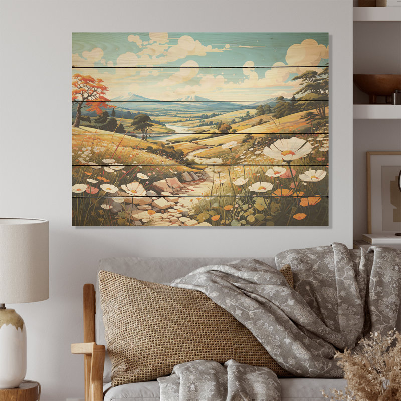 Ephemeral Serenity Meadow - Meadow Wood Wall Art On Natural Pine Wood, 30" H x 40" W