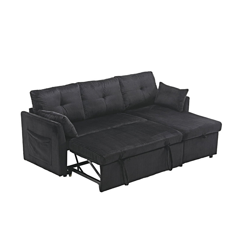 Canapé modulaire en L avec méridienne réversible, Velours côtelé noir