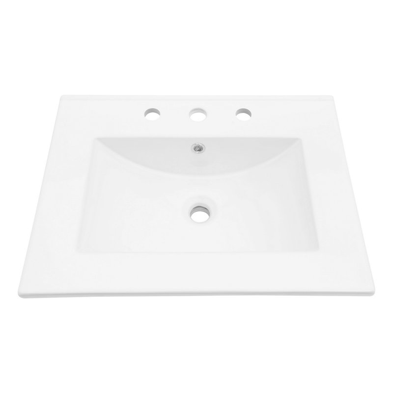Lavabo rectangulaire simple avec trop-plein et 3 trous de robinet, Central