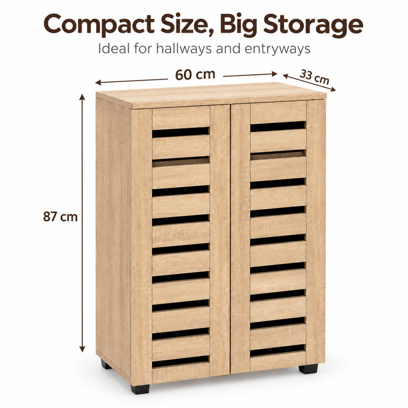 30 Pair Shoe Storage Cabinet, 98H x 114Dx 33W cm, Oak Wood