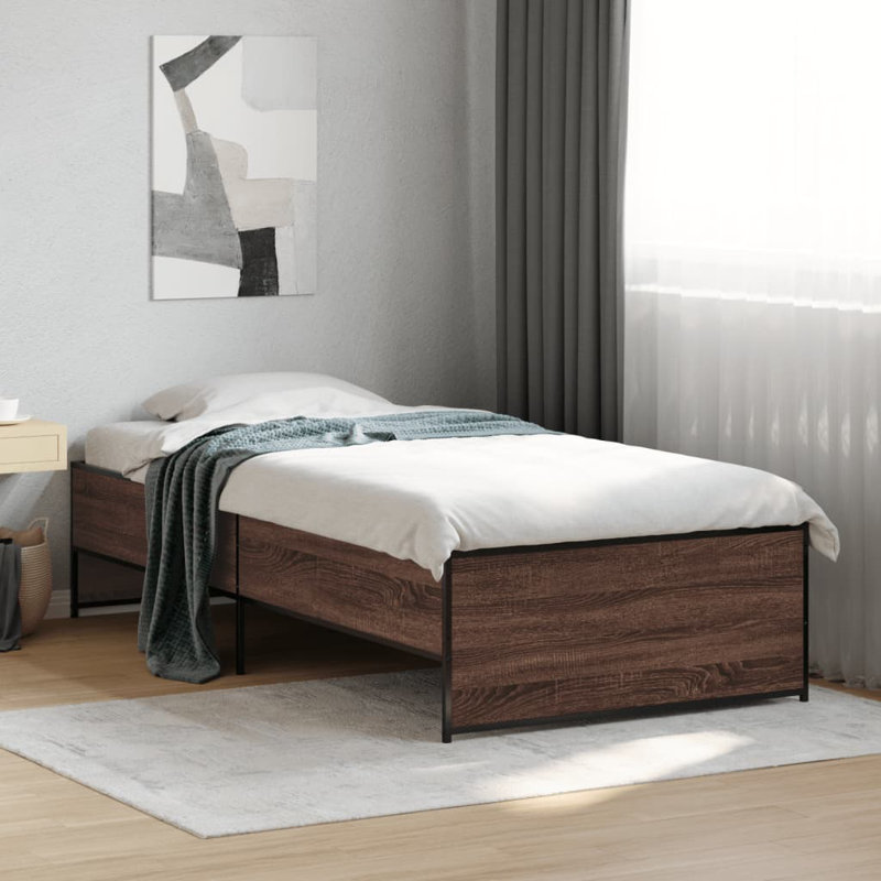 Vidaxl Bed Frame And Metal, Brown Oak, Single (3')