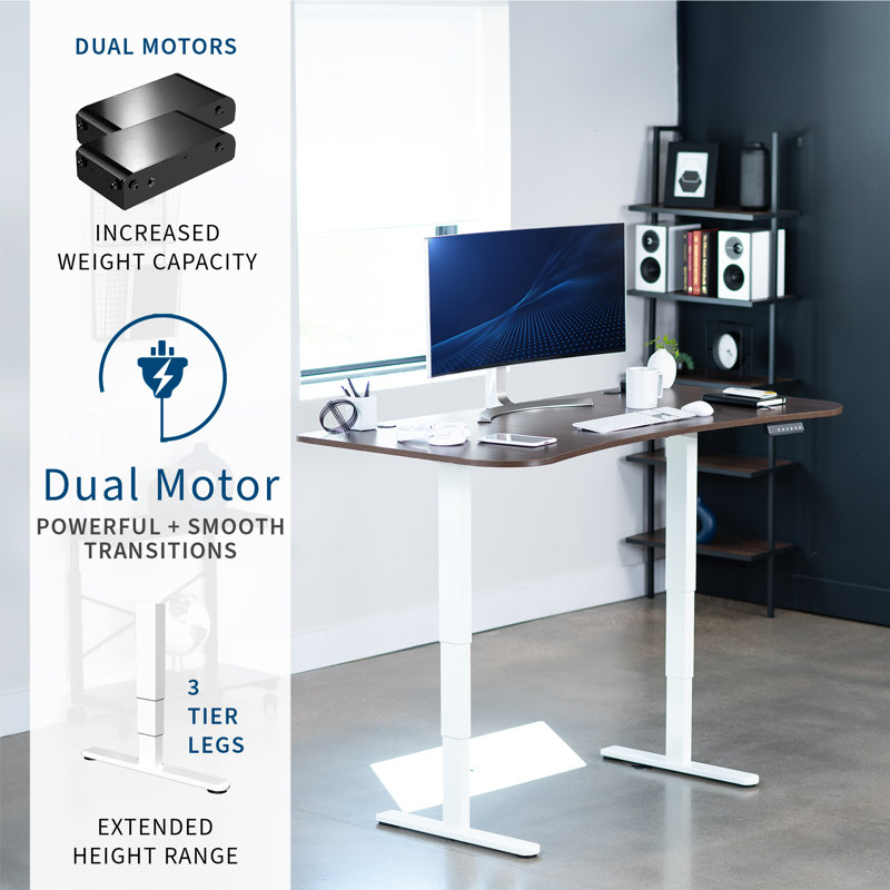 Adjustable Metal Base Standing Desk, Dark Walnut/White