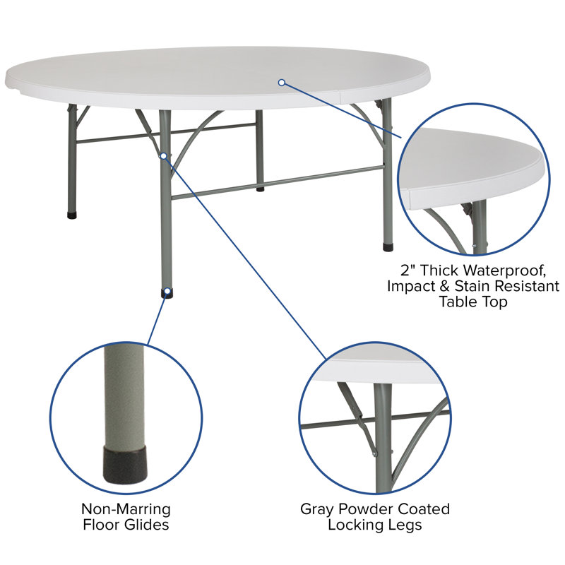 70.9" Round Gray Metal Folding Table with Powder Coated Legs