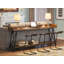 Console industrielle très longue de 70,9 po, canapé brun rustique derrière le canapé, table de bar étroite dans le couloir d'entrée, mobilier d'appoint haut pour le salon