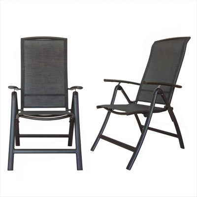 Ensemble de 2 chaises de patio pliantes, chaises de jardin inclinables en aluminium avec dossier haut réglable, chaises de patio pour l'extérieur, le camping, le porche et le balcon (tissu Textilene, 2 chaises)