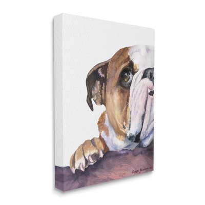 " Curious English Bulldog Gaze Pet Dog Portrait " by George Dyachenko Painting Print