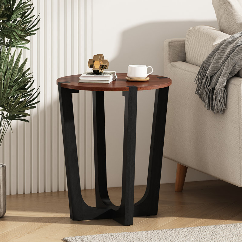 Table d'appoint en brun et noir, surface ronde de 22,20 po, hauteur de 26,2 po, pour les livres et les décorations, pour une utilisation intérieure et extérieure, travail d'assemblage sans effort, table en bois noir, partie de table, hauteur, idéal