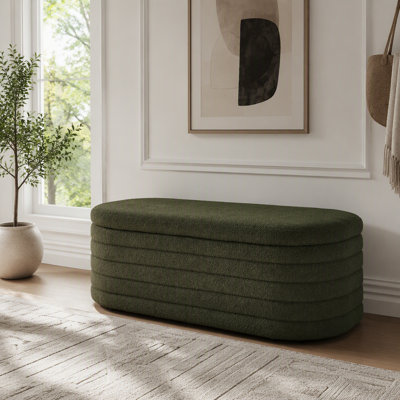 Banc ottoman de rangement ovale moderne avec tissu Teddy