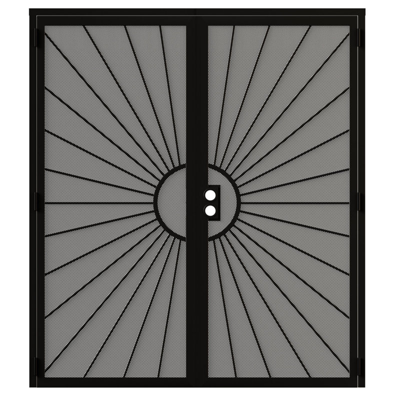 Porte moustiquaire de sécurité 80 po en acier maillé perforé avec finition résistante à la rouille et porte française réversible à deux trous en noir