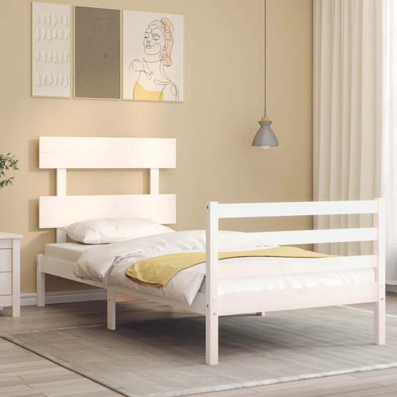 Bed Frame with Headboard, 200 x 200 cm, White