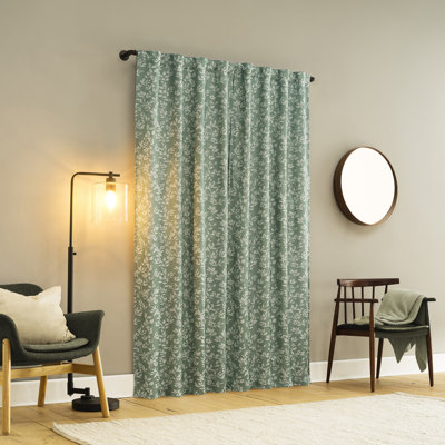 Estelle Foliage Woven Jacquard 100% Blackout Back Tab Curtain Panel (Set of 2)
