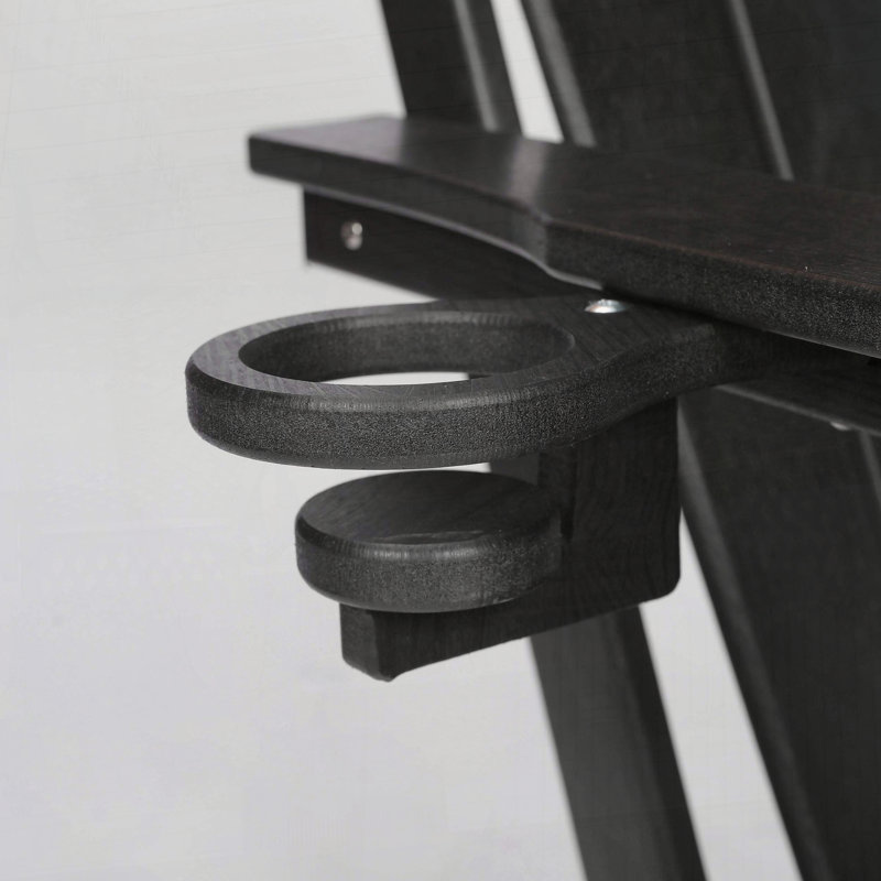 Folding HDPE Adirondack Chair with Cup Holder – Wood-Textured, All-Weather & Easy Storage for Patio, Black