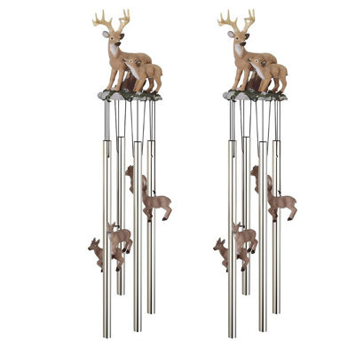 2-PC Gift Set ICE ARMOR 23" Long Deer with Fawn Round Top Wind Chime Figurine Statue Sculpture Ornament Decoration Home/Room/Garden Decor for Housewarming, Holidays, Christmas Special