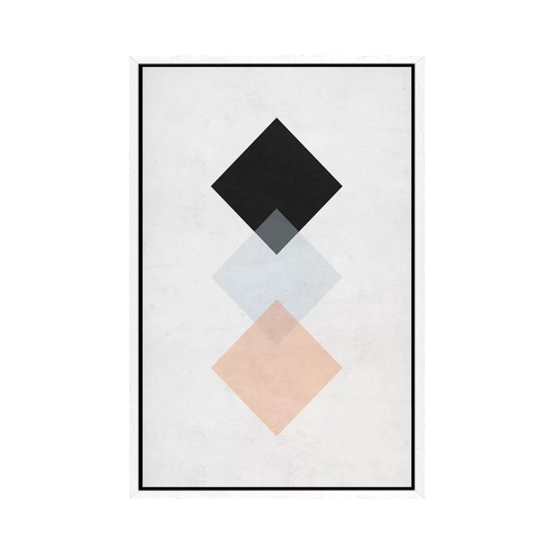 Squares - Gray Background by Nouveau Prints - Print on Canvas, 101.6cm H x 66.04cm W x 3.81cm D, White Framed
